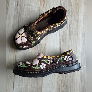 Hand Painted Leather Loafers Foral Motif Born For J.Jill Brown Sz 9 M/W 40.5